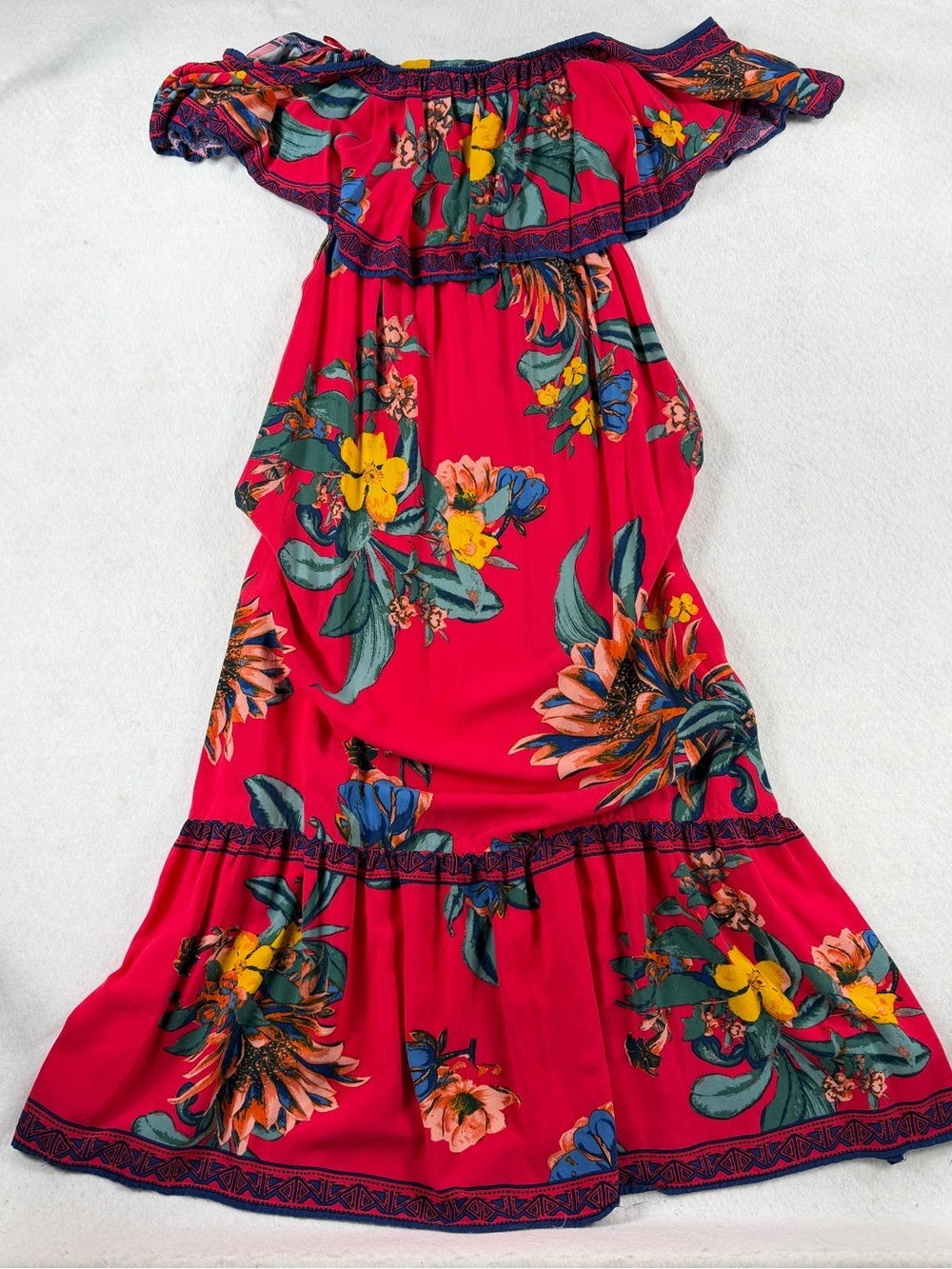 Flying Tomato Boho Floral Off Shoulder Maxi Red Dress Medium
